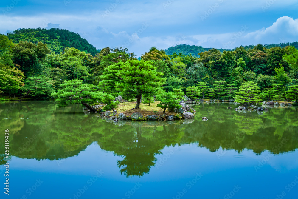 Kinkaku-ji, Zen Buddhist temple garden pond, Kyoto, Japan.