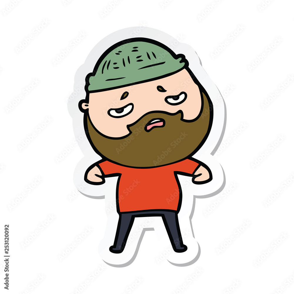 sticker of a cartoon worried man with beard