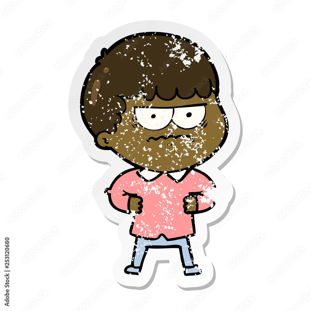 distressed sticker of a cartoon annoyed man distressed sticker of a cartoon annoyed man