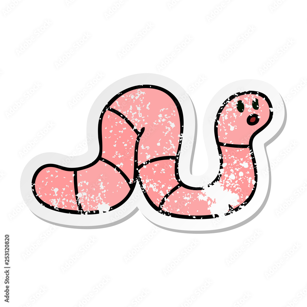 distressed sticker of a quirky hand drawn cartoon worm distressed sticker of a quirky hand drawn cartoon worm