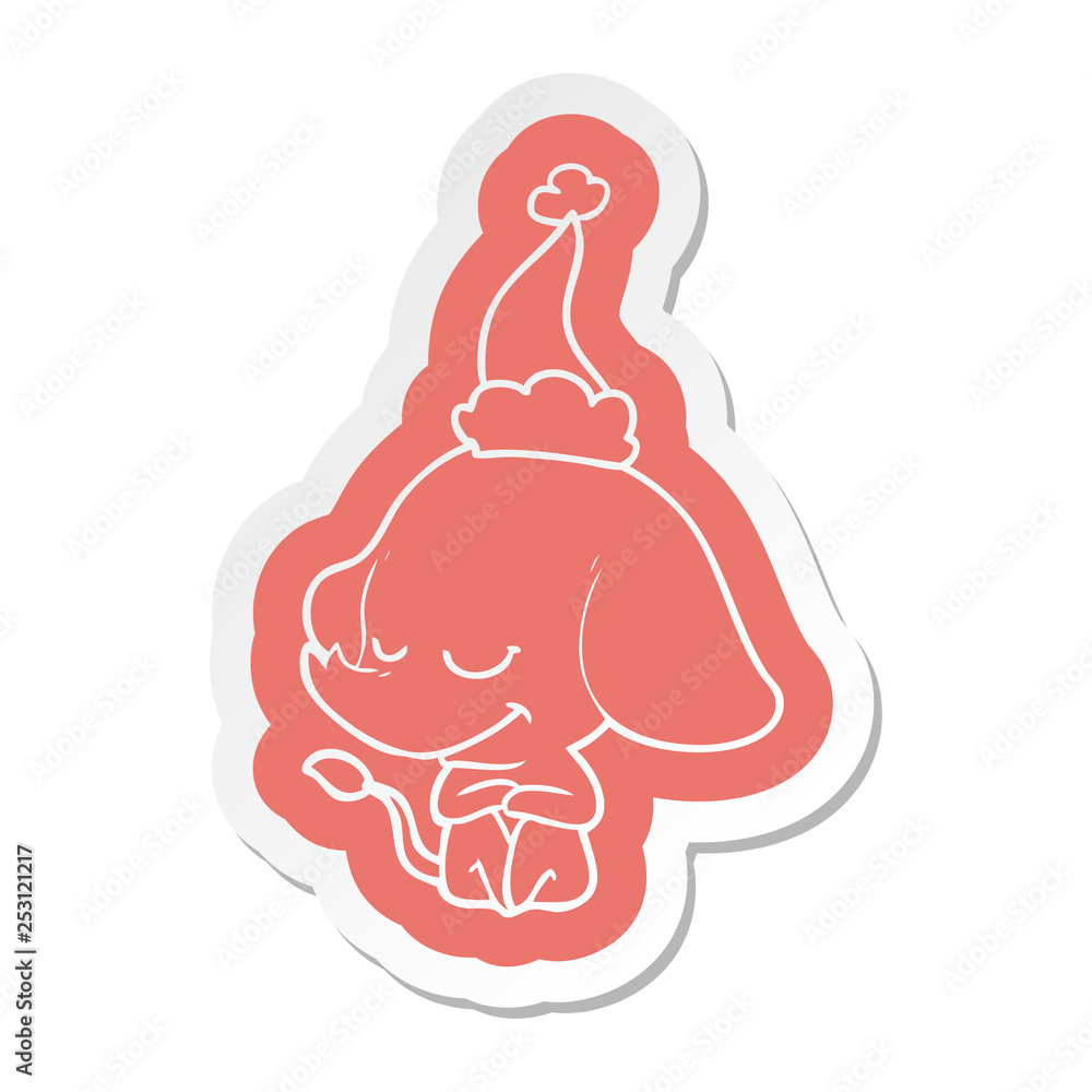 cartoon sticker of a smiling elephant wearing santa hat cartoon sticker of a smiling elephant wearing santa hat