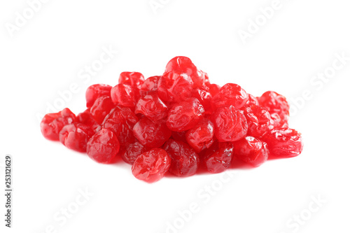 Tasty cherries on white background. Dried fruits as healthy food