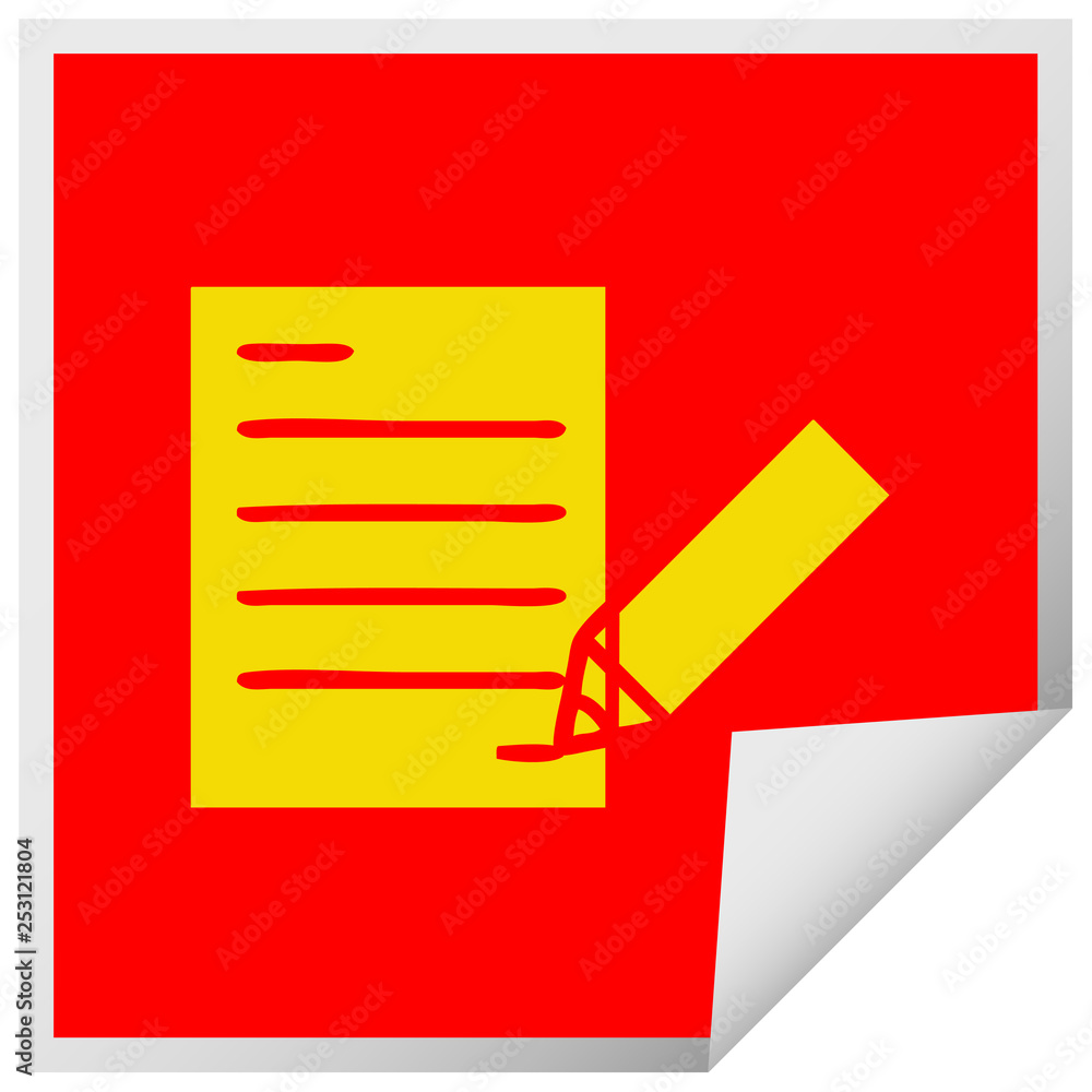 square peeling sticker cartoon of writing a document square peeling sticker cartoon of writing a document
