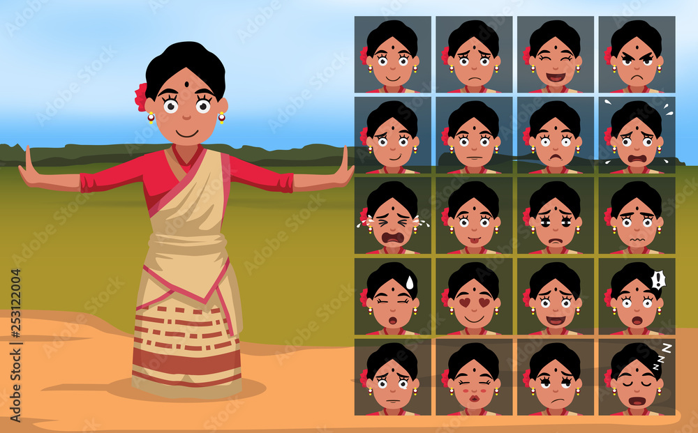 Bihu Indian Woman Cartoon Emotion faces Vector Illustration-01 Stock Vector | Adobe Stock Bihu Indian Woman Cartoon Emotion faces Vector Illustration-01 Stock Vector | Adobe Stock