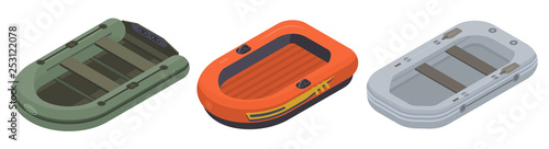 Inflatable boat icons set. Isometric set of inflatable boat vector icons for web design isolated on white background