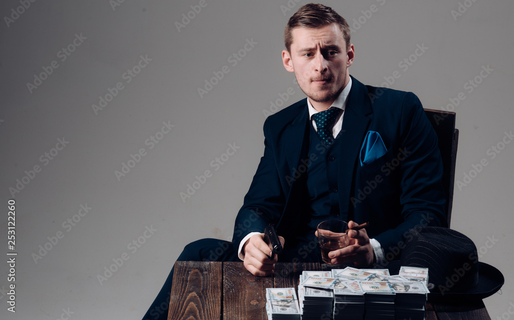 Businessman work in accountant office. Man in suit. Mafia. Making money.  Economy and finance. Man bookkeeper. Money transaction. Small business  concept. Money and power Stock Photo | Adobe Stock