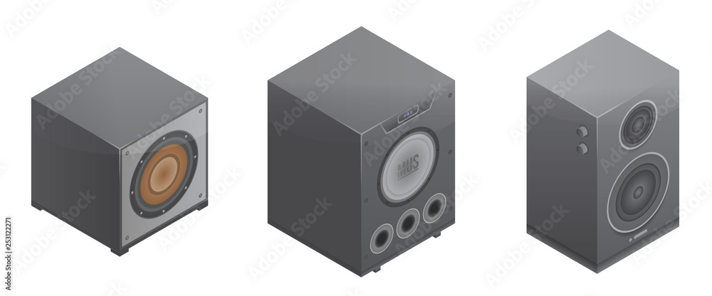 Stereo system icons set. Isometric set of stereo system vector icons for web design isolated on white background Stereo system icons set. Isometric set of stereo system vector icons for web design isolated on white background