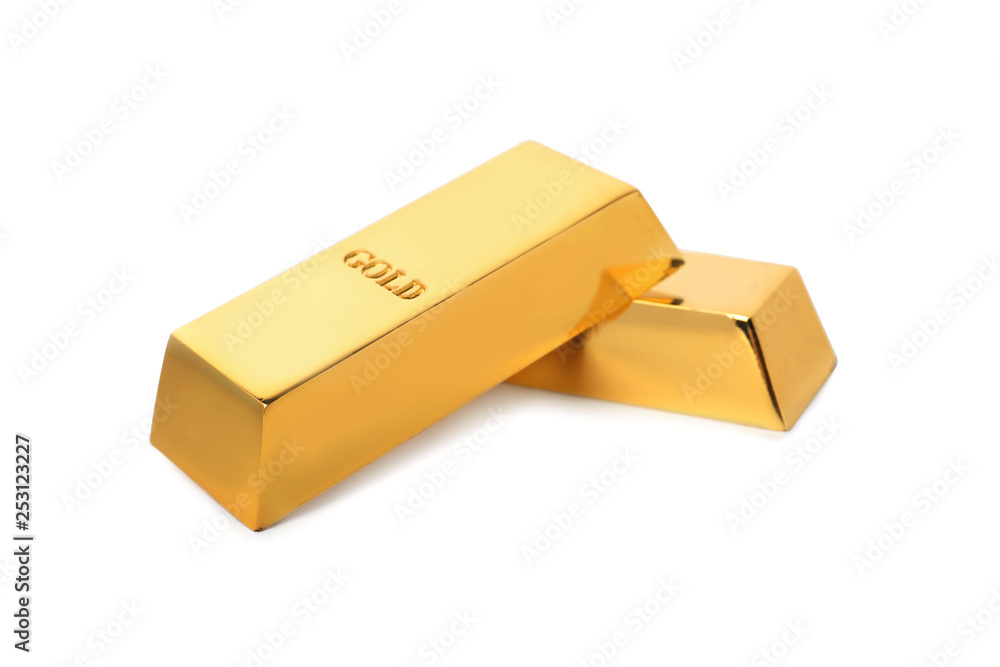 Precious shiny gold bars on white background Precious shiny gold bars on white background