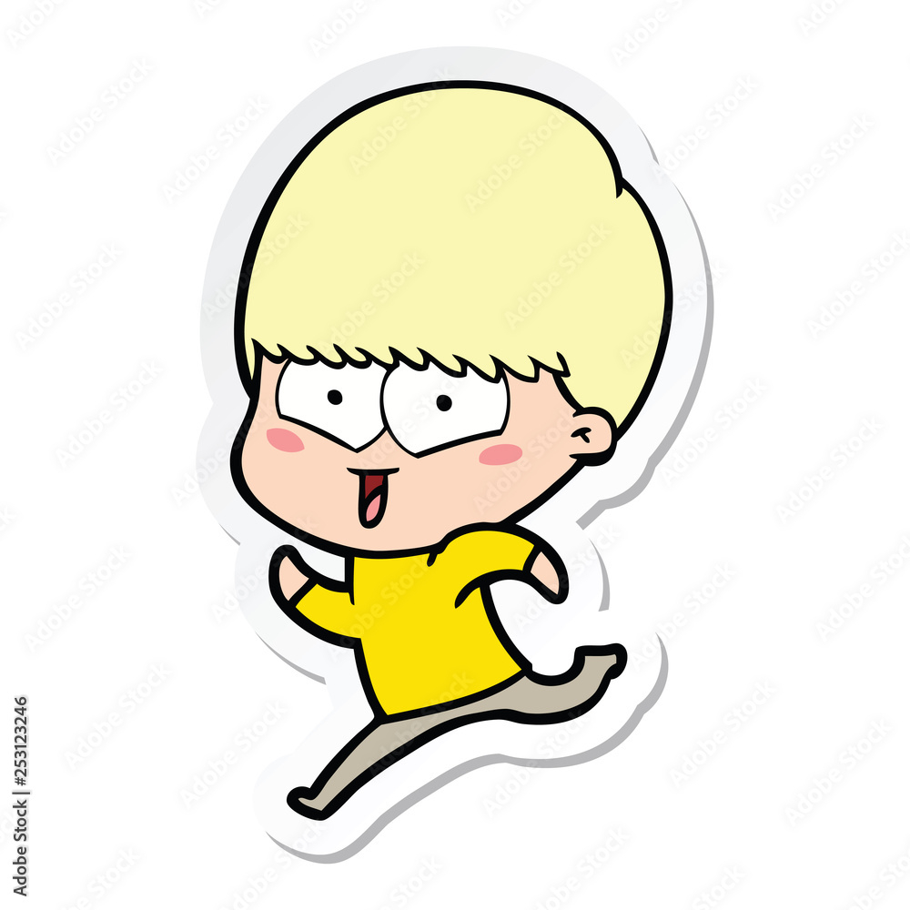 sticker of a cartoon happy boy sticker of a cartoon happy boy