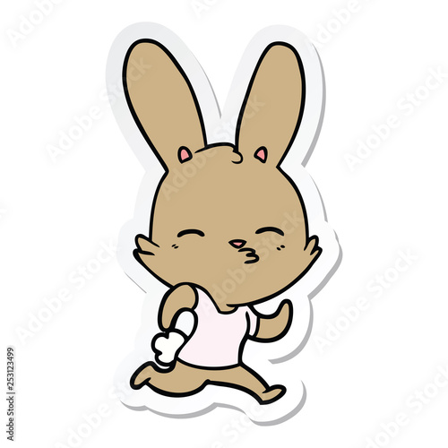 sticker of a cartoon running rabbit