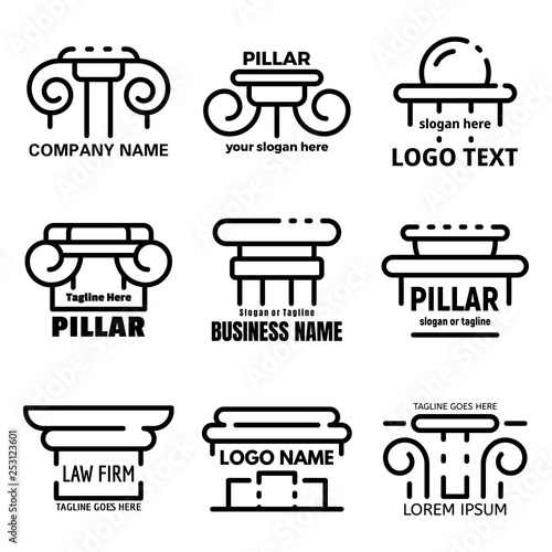 Pillar icons set. Outline set of pillar vector icons for web design isolated on white background