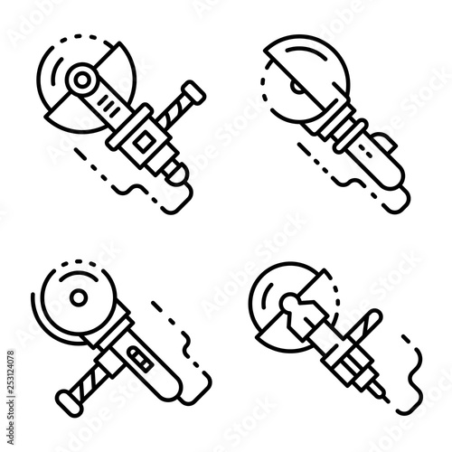 Angle grinder icons set. Outline set of angle grinder vector icons for web design isolated on white background