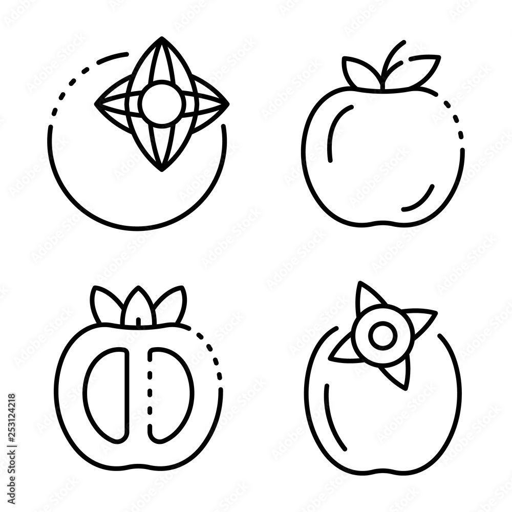 Persimmon icons set. Outline set of persimmon vector icons for web design isolated on white background Persimmon icons set. Outline set of persimmon vector icons for web design isolated on white background