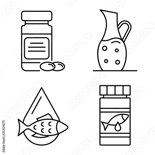 Fish oil icons set. Outline set of fish oil vector icons for web design isolated on white background