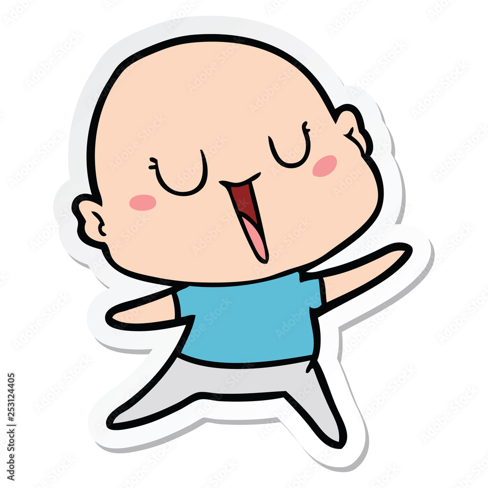 sticker of a happy cartoon bald man