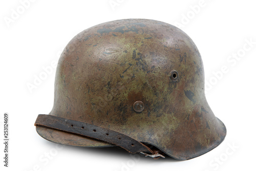 German World War Two (Stahlhelm M1942) military helmet, Normandy 1944 photo