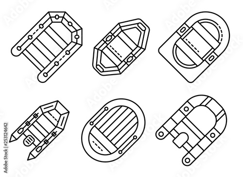 Inflatable boat icons set. Outline set of inflatable boat vector icons for web design isolated on white background