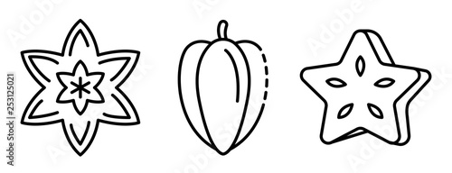 Carambola icons set. Outline set of carambola vector icons for web design isolated on white background