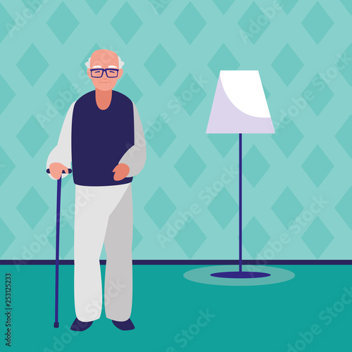 cute grandfather with cane character