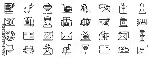 Postman icons set. Outline set of postman vector icons for web design isolated on white background