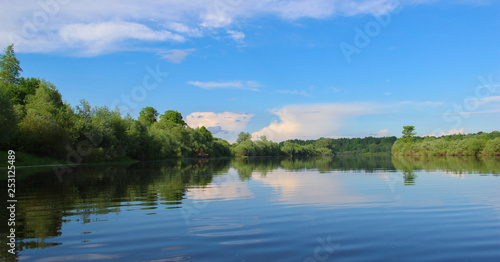 Fototapeta Naklejka Na Ścianę i Meble -  beautiful background with river landscape and blue sky