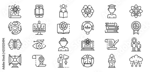 Interactive learning icons set. Outline set of interactive learning vector icons for web design isolated on white background