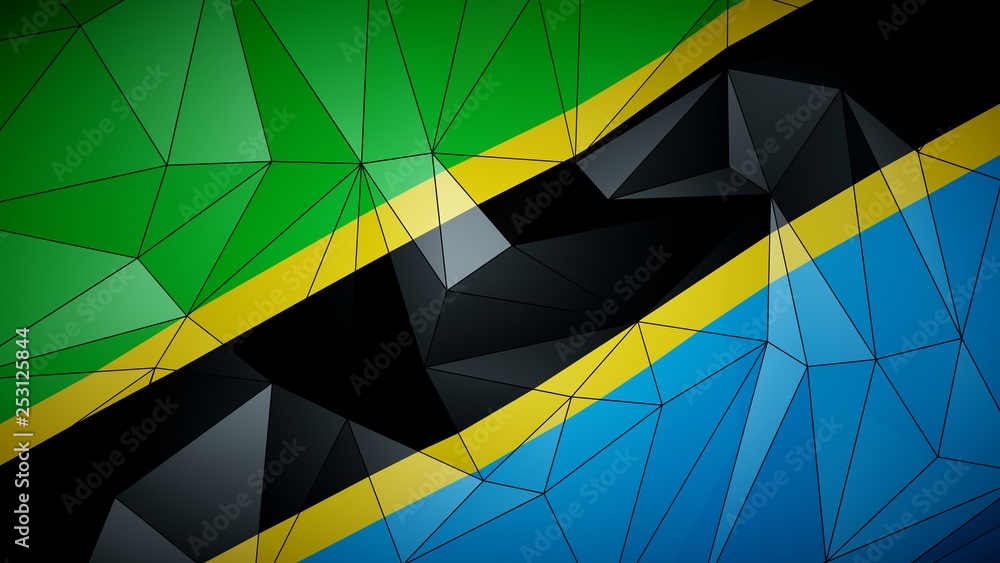 Fototapeta premium Low Poly Flag of Tanzania. Folded paper effect with marked edges.