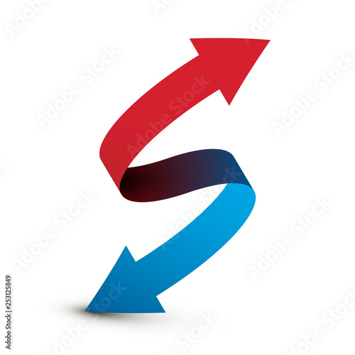 Red and Blue Arrows Icon. Vector Double Arrow Logo Symbol. Up and Down Direction Graphic Element Isolated on White Background.