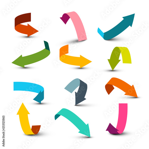 Arrow Symbol. Left, Right, Up and Down Colorful Bent Paper Arrows Set for Applications.