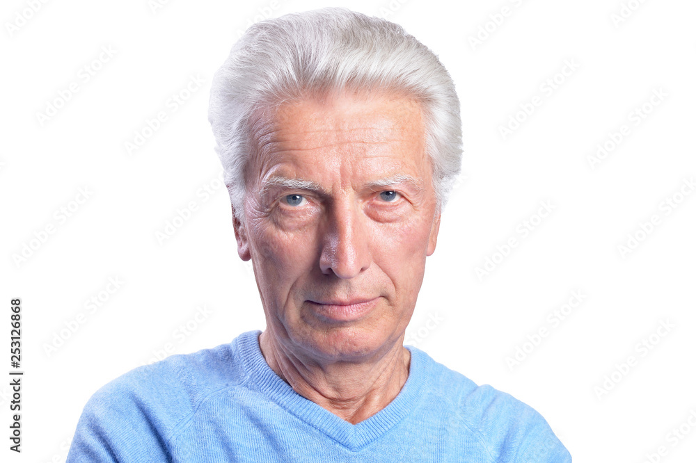 Portrait of thinking senior man on white background Portrait of thinking senior man on white background