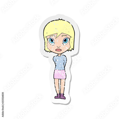 retro distressed sticker of a cartoon shy girl
