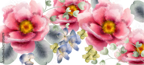 Fototapeta Naklejka Na Ścianę i Meble -  Flowers Vector watercolor. Beautiful exotic background decors
