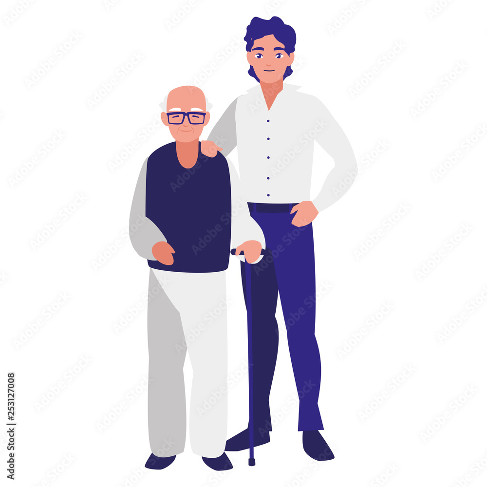 cute grandfather with son characters cute grandfather with son characters