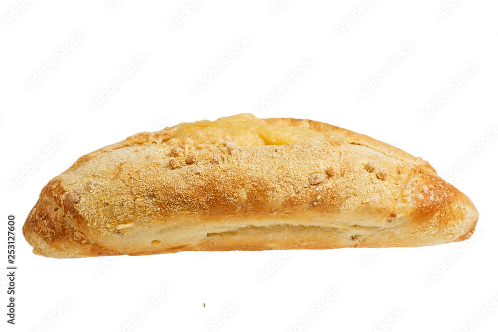 Fresh baked corn bread with cheese isolate on white background Fresh baked corn bread with cheese isolate on white background
