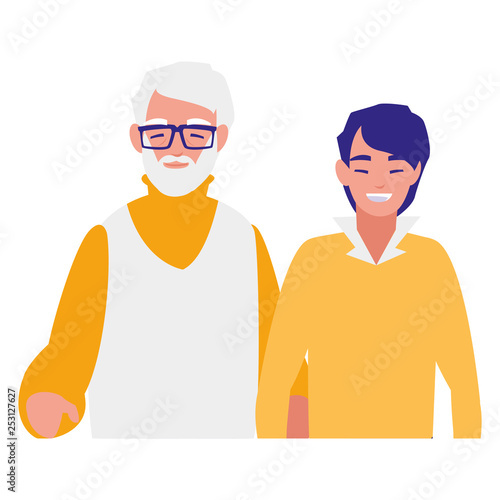 cute grandfather with son characters