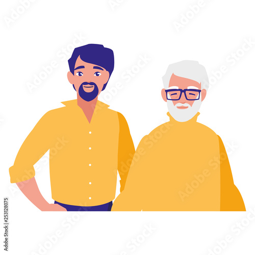 cute grandfather with son characters