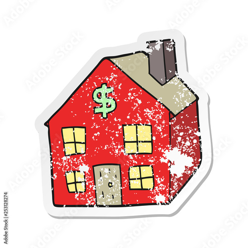 retro distressed sticker of a cartoon housing market