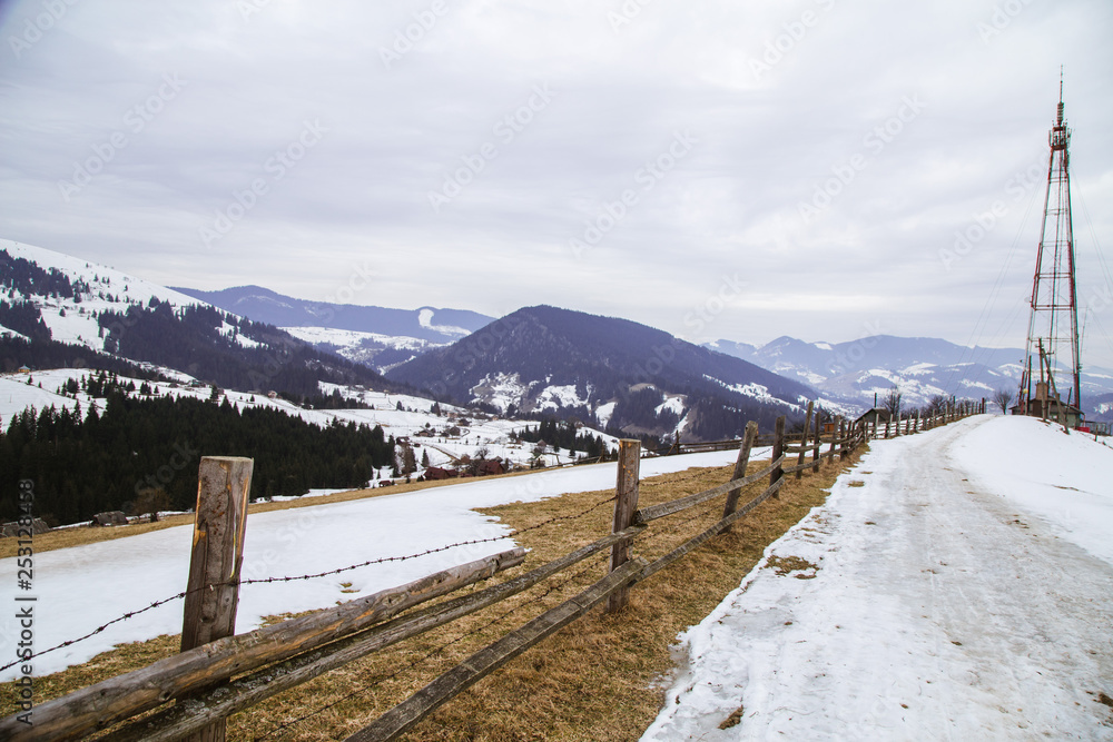 Winter landscape in the Carpathian mountains  with gutsul culture.Winter landscape in the Carpathian mountains  with gutsul culture.