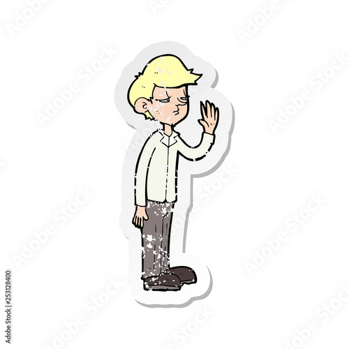 retro distressed sticker of a cartoon arrogant boy