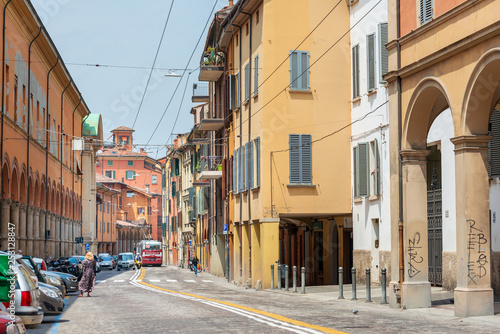 BOLOGNA, ITALY - May 27, 2018: Street view of downtown Bologna, Italy