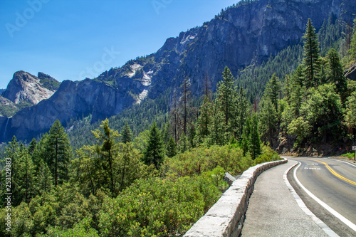 View of the Yosemite Valley into the valley. Yosemite National Park, California