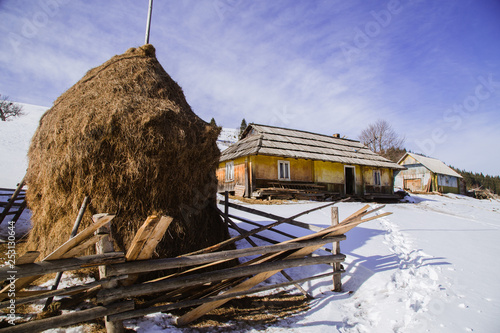 Winter landscape in the Carpathian mountains  with gutsul culture. photo