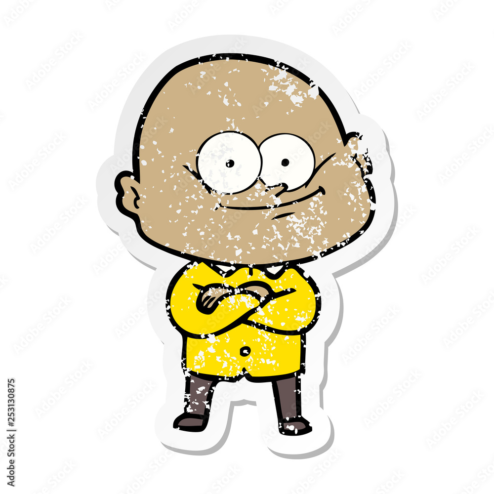 distressed sticker of a cartoon bald man staring distressed sticker of a cartoon bald man staring