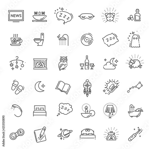 Simple Set of Sleep Related Vector Line Icons