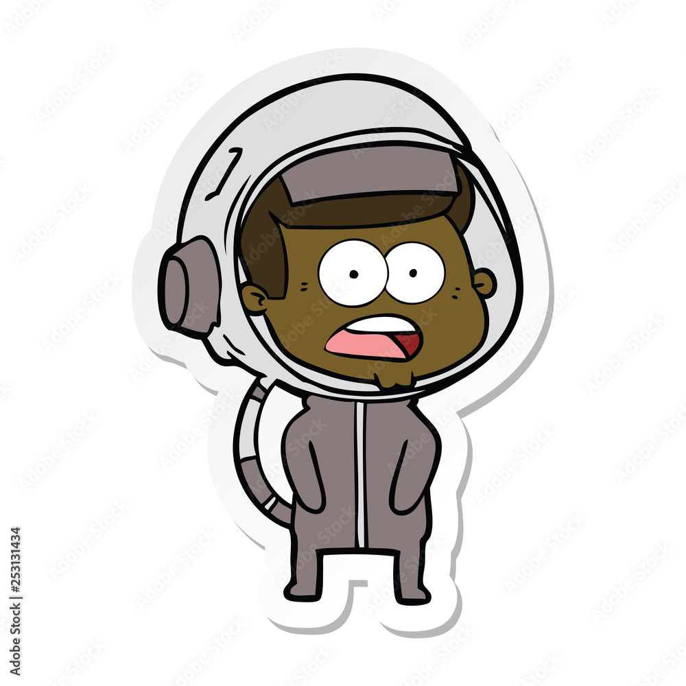 sticker of a cartoon surprised astronaut