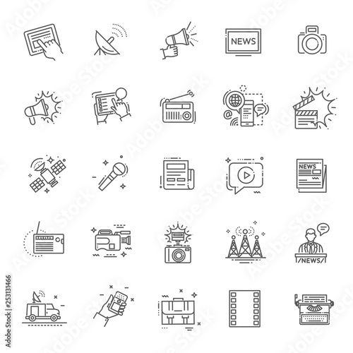 TV and media news vector icons set