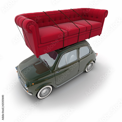 Small retro car carrying a ...