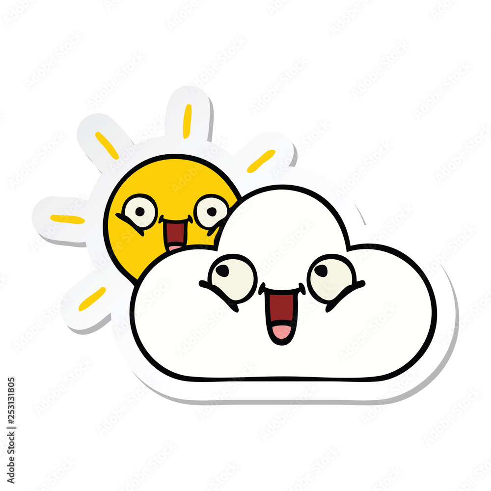 sticker of a cute cartoon sunshine and cloud sticker of a cute cartoon sunshine and cloud