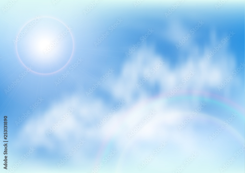 Blue sky, fluffy clouds and sun. Vector illustration for your new design. Blue sky, fluffy clouds and sun. Vector illustration for your new design.