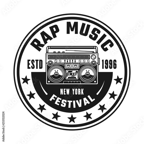 Boombox vector hip-hop music round black emblem